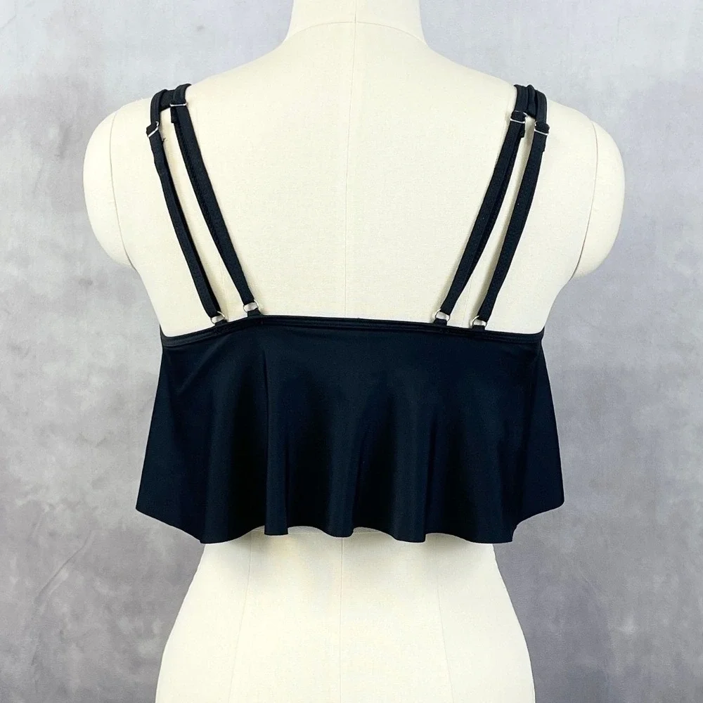 Ruffled Flounce Tankini Top Size Medium‎ Swim Stretch Minimal Indie Beach Flirty